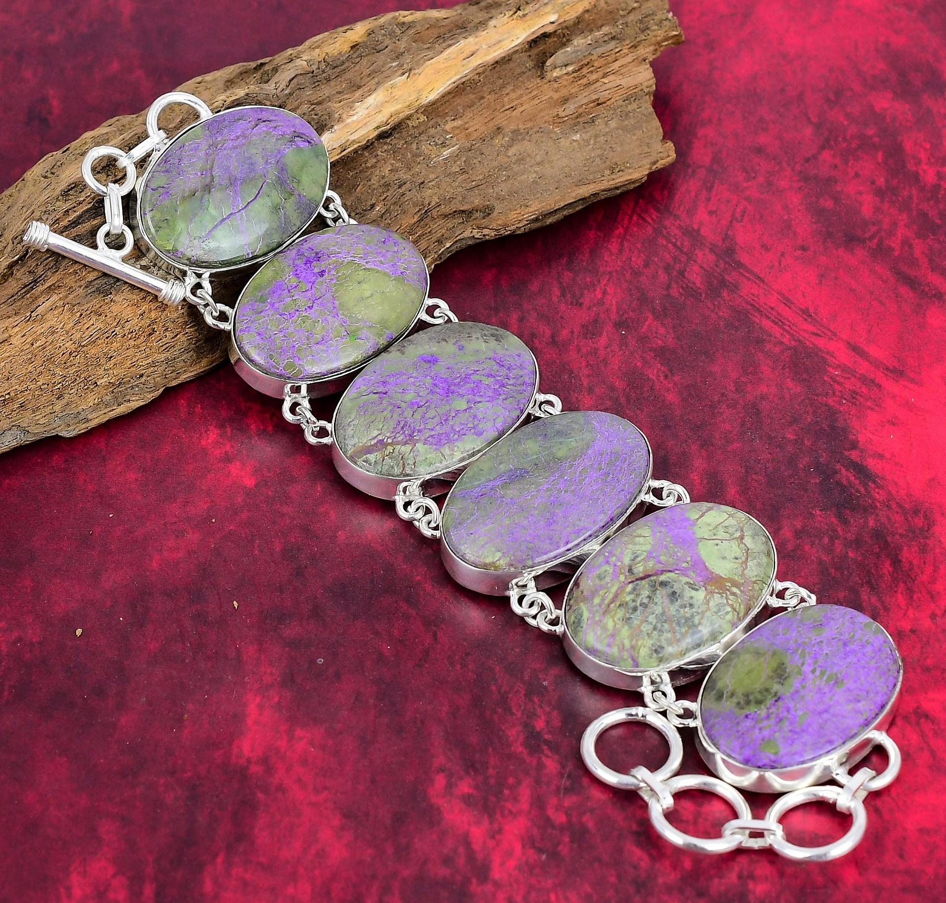 Beautiful Purpurite Bracelet, 925 Sterling Silver Bracelet, Adjustable Chain Bracelet, Crystal Bracelet, Handmade Jewelry Birthday Gift