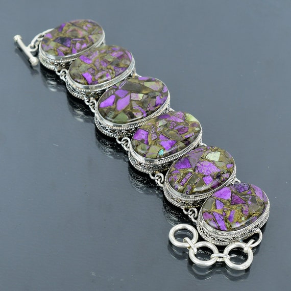 Copper Purpurite 925 Sterling Silver Bracelet - Adjustable Gemstone Jewelry