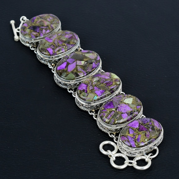 Copper Purpurite Gemstone Bracelet: Handmade 925 Sterling Silver Adjustable Chain