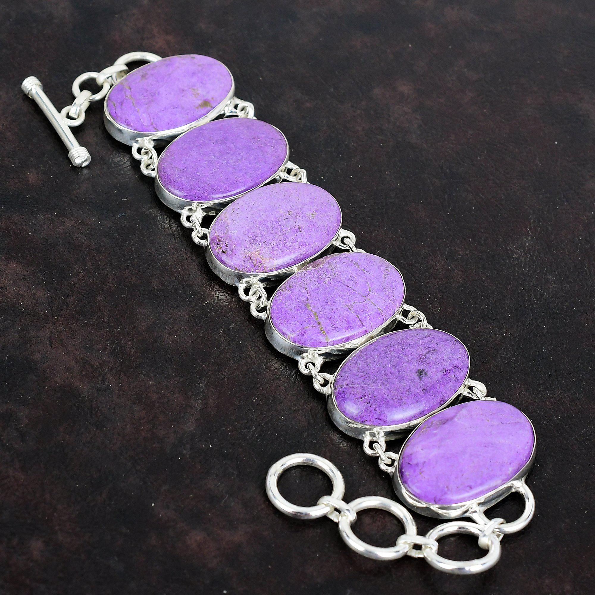 Purpurite Gemstone Bracelet: 925 Sterling Silver, Adjustable Chain