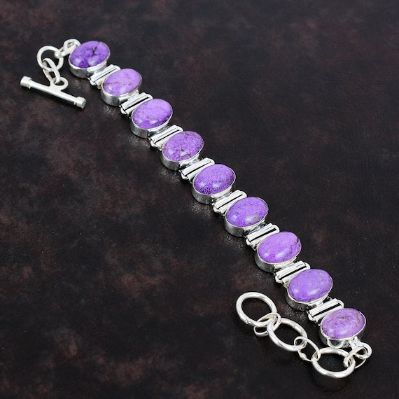 Handmade Purpurite Bracelet: 925 Sterling Silver Adjustable Chain