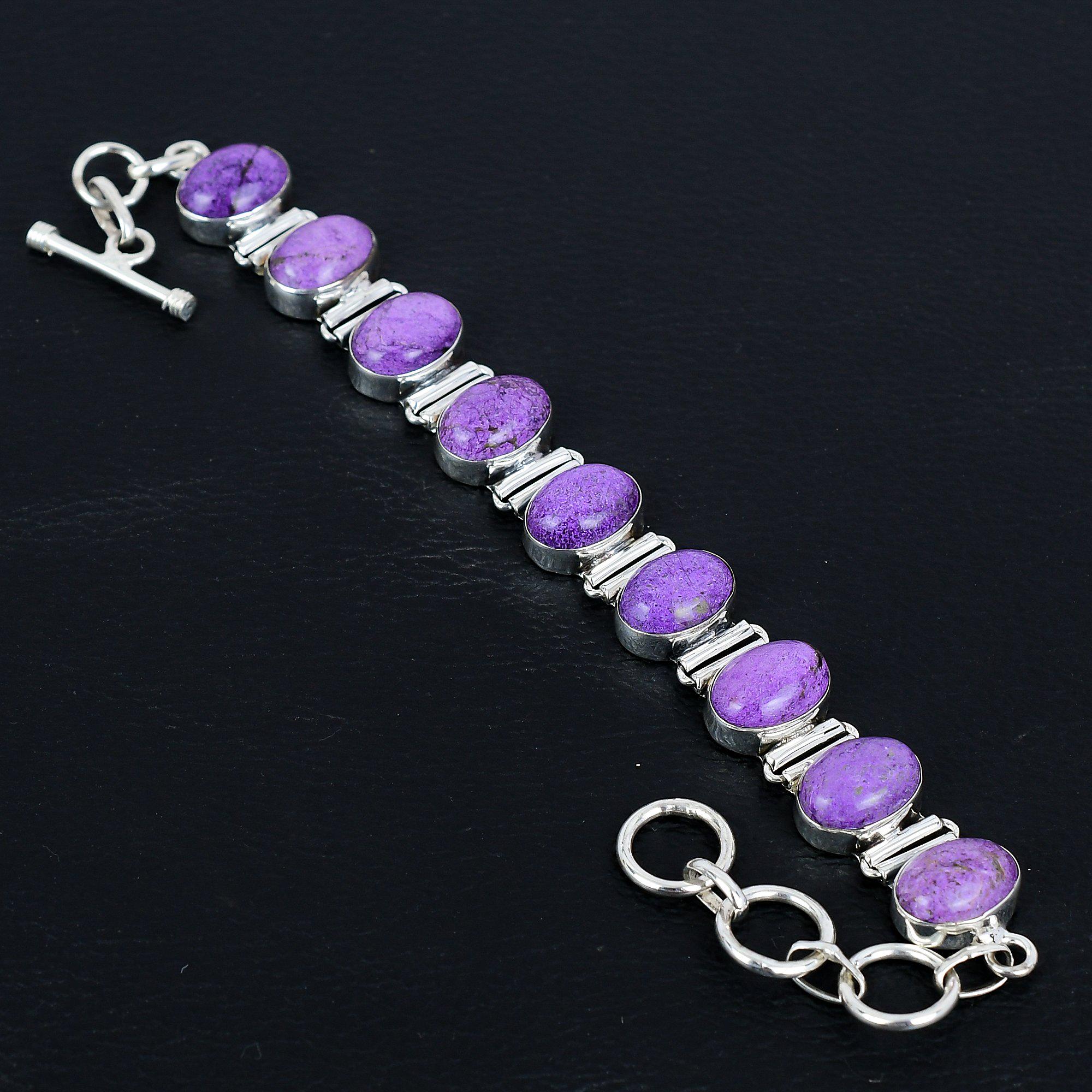 Handmade Purpurite Gemstone Bracelet: 925 Sterling Silver Adjustable Chain