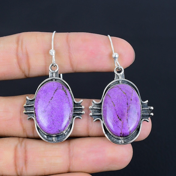 Handmade Purpurite Earrings: 925 Sterling Silver Gemstone Jewelry