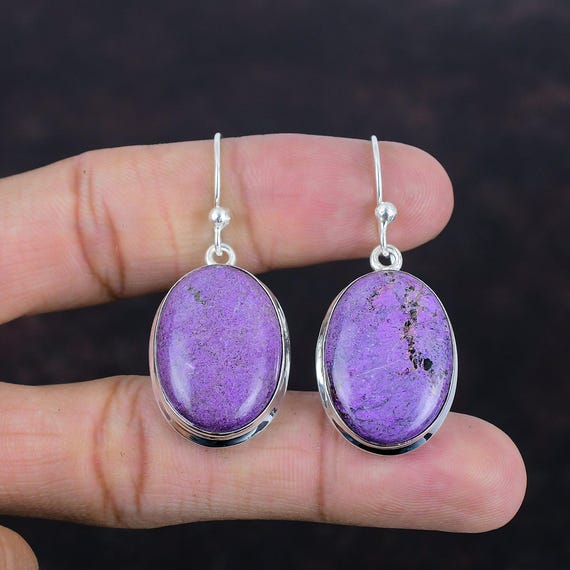 Handmade Purpurite Earrings: Boho 925 Sterling Silver Jewelry