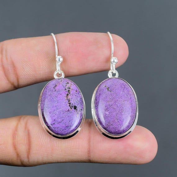 Handmade Purpurite Drop Earrings: 925 Sterling Silver Gemstone Jewelry