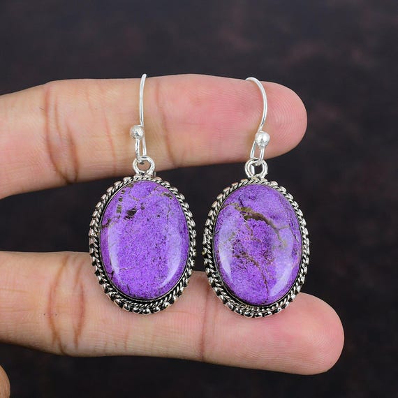 Handmade Purpurite Earrings: Vintage Sterling Silver Jewelry