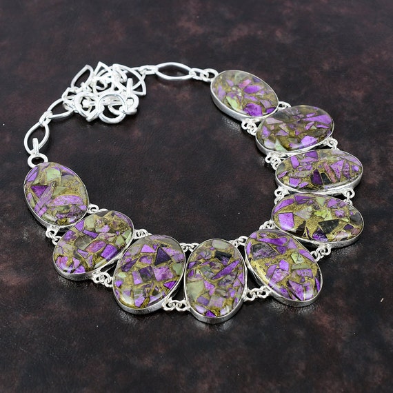 Handmade Copper Purpurite 925 Sterling Silver Necklace - Adjustable
