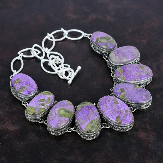 Handmade Purpurite Gemstone Necklace: 925 Sterling Silver, Adjustable Chain