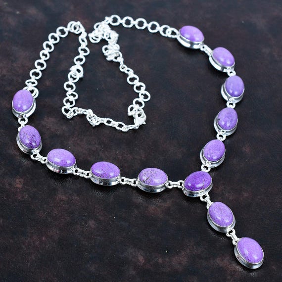 Handmade Purpurite Gemstone Necklace: 925 Sterling Silver, Adjustable Chain