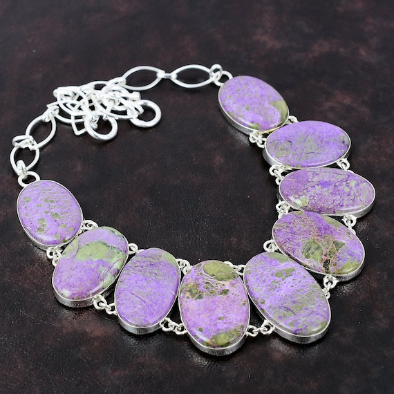 Handmade Purpurite Gemstone Necklace: 925 Sterling Silver, Adjustable Chain
