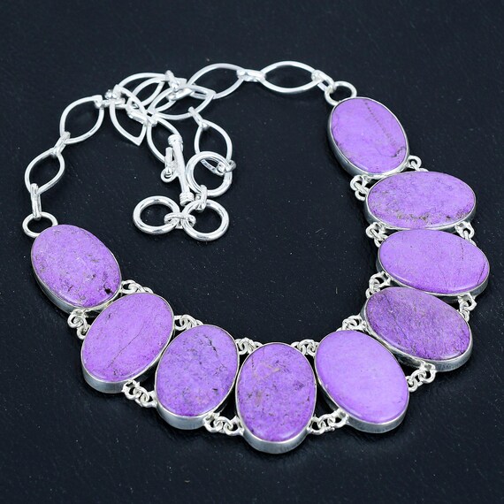 Handmade Purpurite Necklace: Oval Gemstone, 925 Sterling Silver, Adjustable Chain