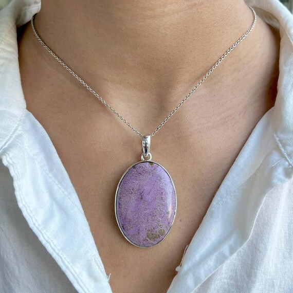 Purpurite Pendant / 925 Sterling Silver / Healing Gemstone / Gifts For Her / Oval Cab / Purpurite Jewelry / Statement Pendant Ppt-p-15.