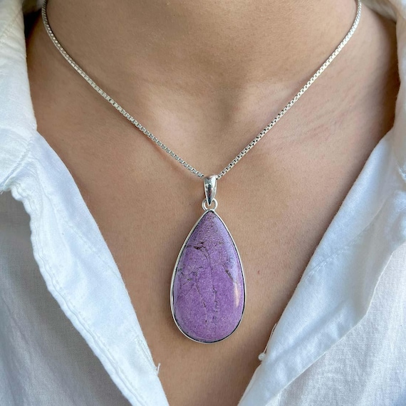 Purpurite Pendant / 925 Sterling Silver / Healing Gemstone / Gifts For Her / Pear Cab / Purpurite Jewelry / Statement Pendant Ppt-p-7.
