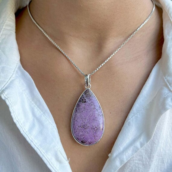 Purpurite Pendant / 925 Sterling Silver / Healing Gemstone / Gifts For Her / Pear Cab / Purpurite Jewelry / Statement Pendant Ppt-p-21.