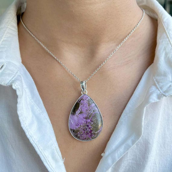 Purpurite Pendant / 925 Sterling Silver / Healing Gemstone / Gifts For Her / Pear Cab / Purpurite Jewelry / Statement Pendant Ppt-p-6.