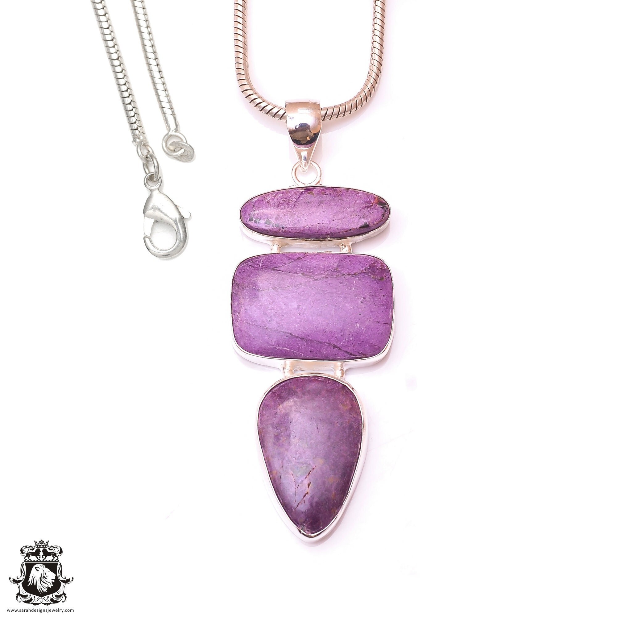 Purpurite 925 Sterling Silver Pendant & 2mm Italian Chain P9839