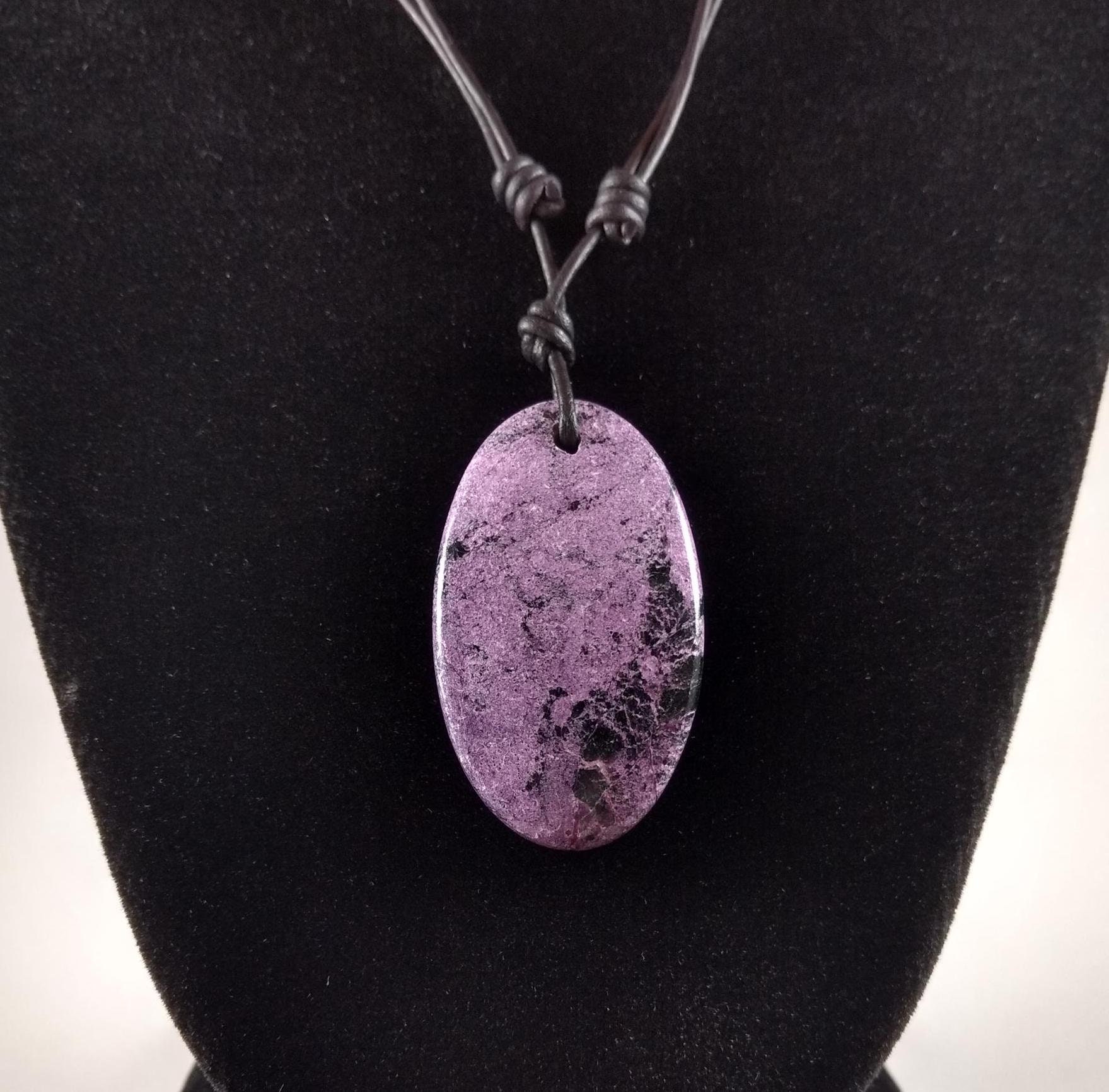 Purpurite Pendant Adjustable Leather Necklace Handmade By Chris Hay