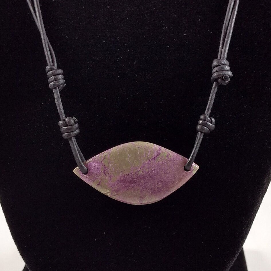 Purpurite Pendant Adjustable Leather Necklace Handmade By Chris Hay