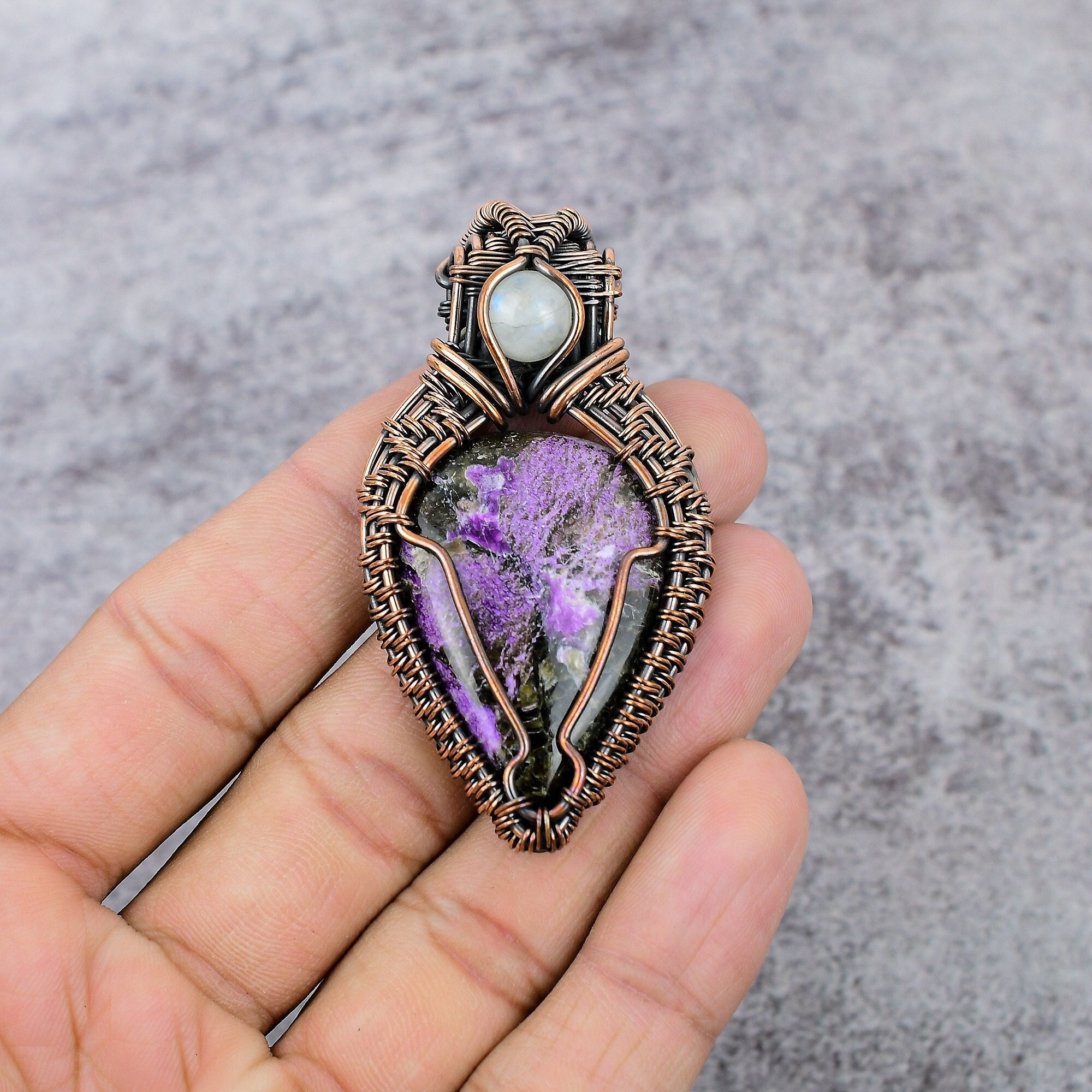 Purpurite Copper Pendant Copper Wire Wrapped Purpurite Gemstone Pendant Copper Jewelry Handmade Pendant Purpurite Jewelry Birthday Gifts