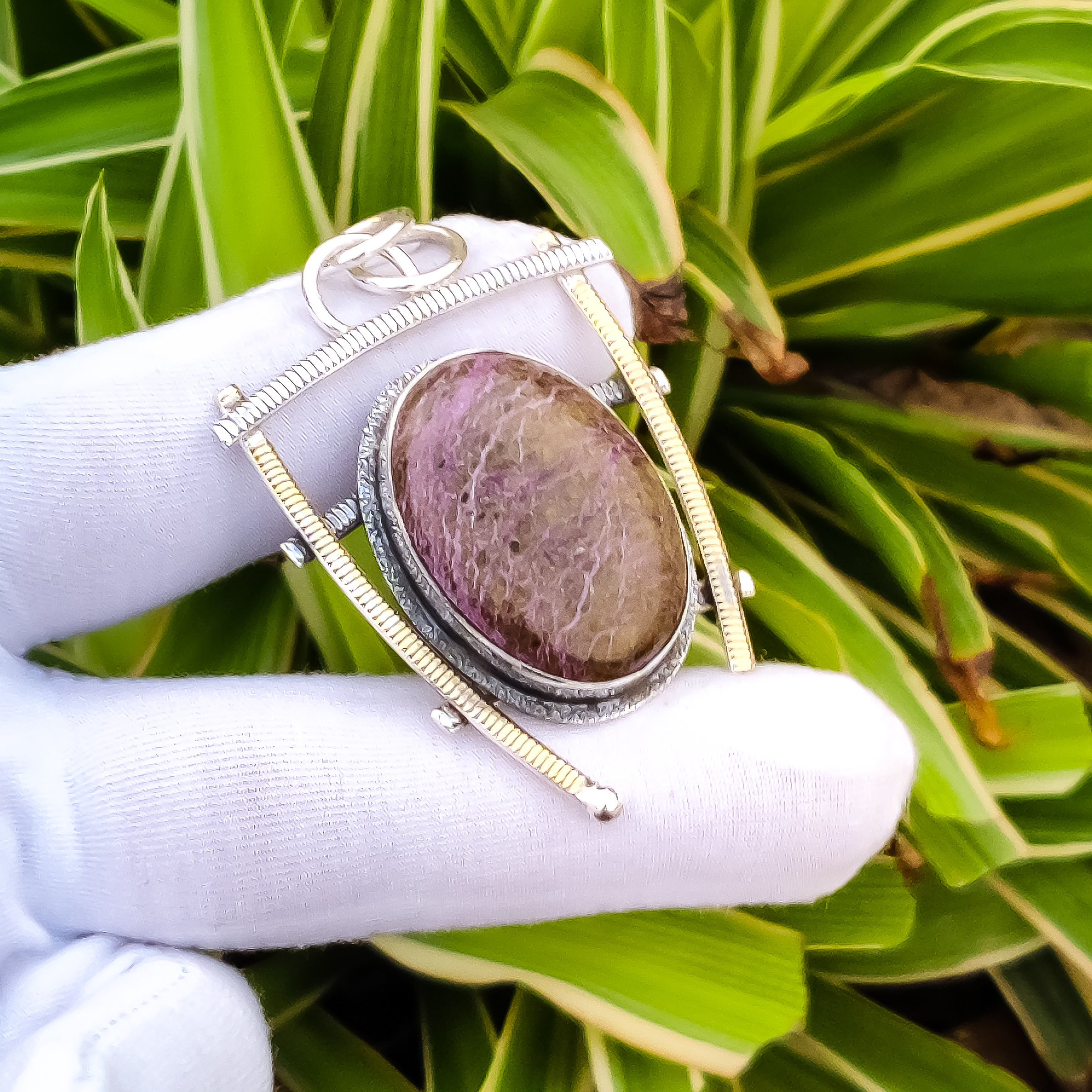 Handmade Purpurite Pendant: 925 Sterling Silver, 18k Gold Plated