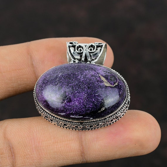Handmade Purpurite Gemstone Pendant: 925 Sterling Silver Vintage Jewelry