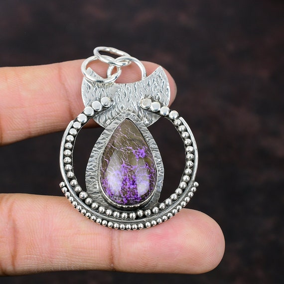 Handmade Pear Purpurite Pendant: 925 Sterling Silver Ethnic Jewelry