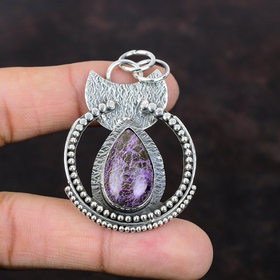 Handmade Pear Purpurite Pendant: 925 Sterling Silver Gemstone Jewelry