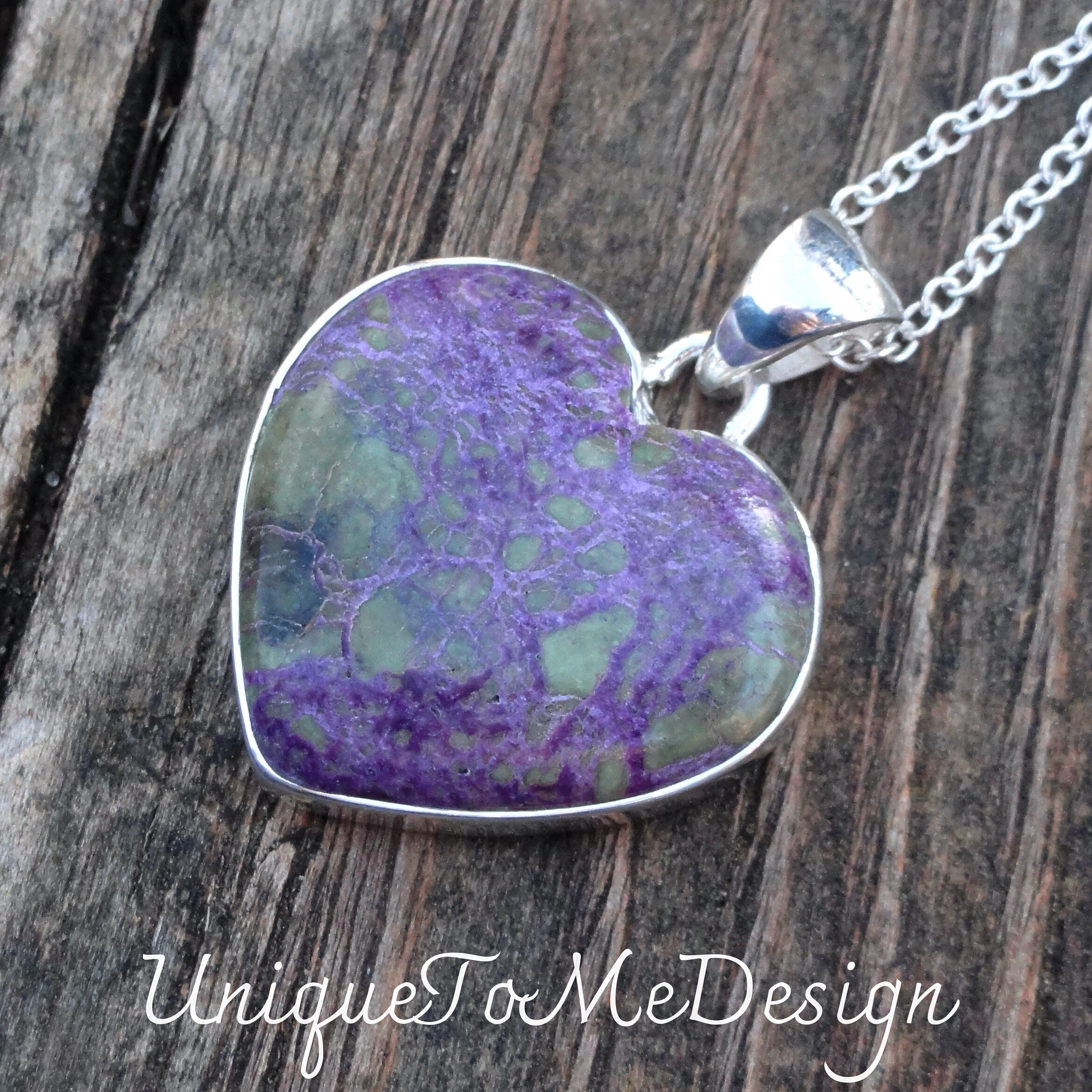 Handmade Sterling Silver Purple Purpurite Heart Pendant Necklace