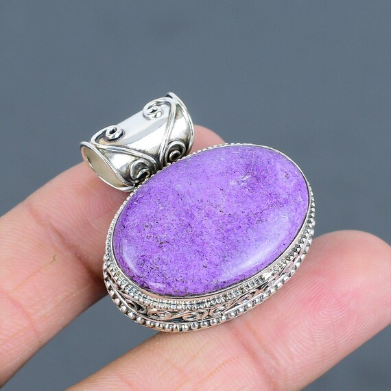 Handmade Purpurite Pendant: Vintage 925 Sterling Silver Gemstone Jewelry