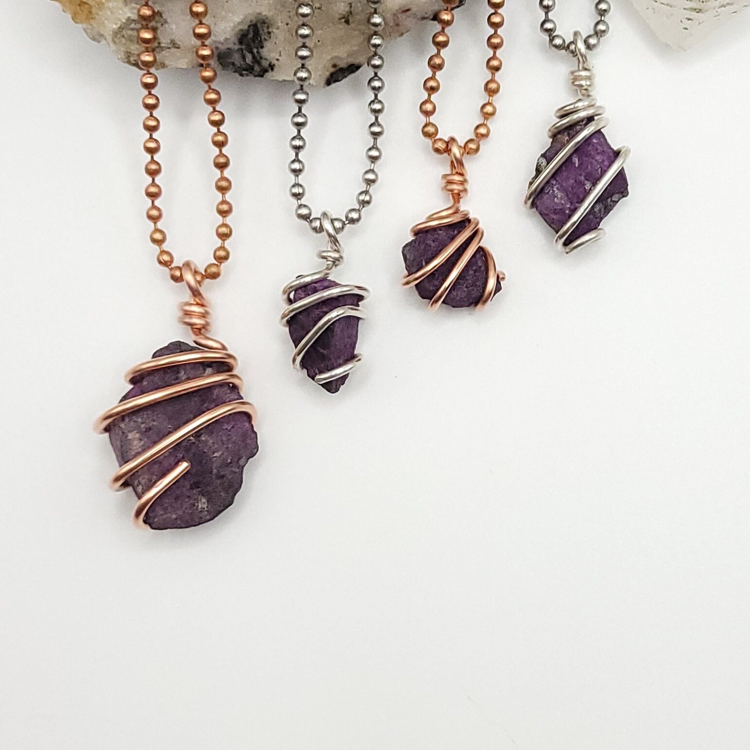 Purpurite Necklace | Raw Crystal Pendant In Silver Or Copper | Spiritual Growth & Intuition Stone | High Vibration Jewelry Gift