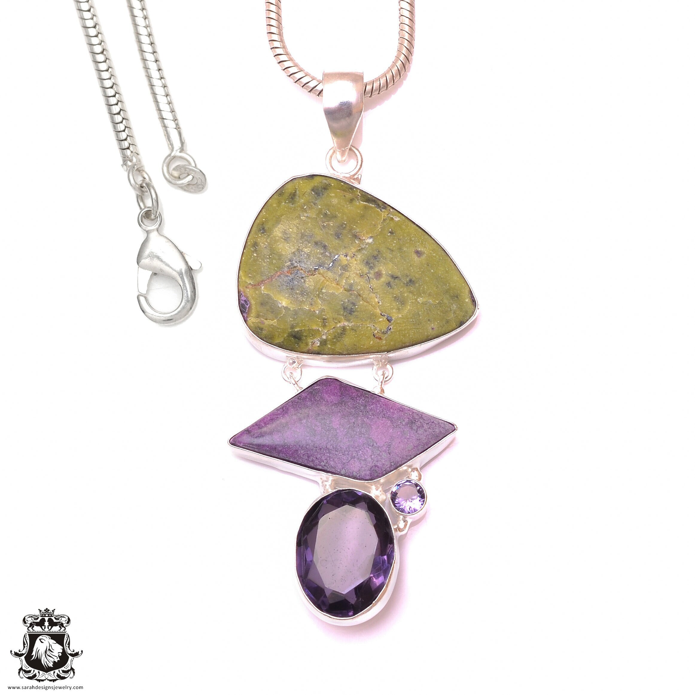 Purpurite Purple Turquoise 925 Sterling Silver Pendant & 2mm Italian Chain P9714