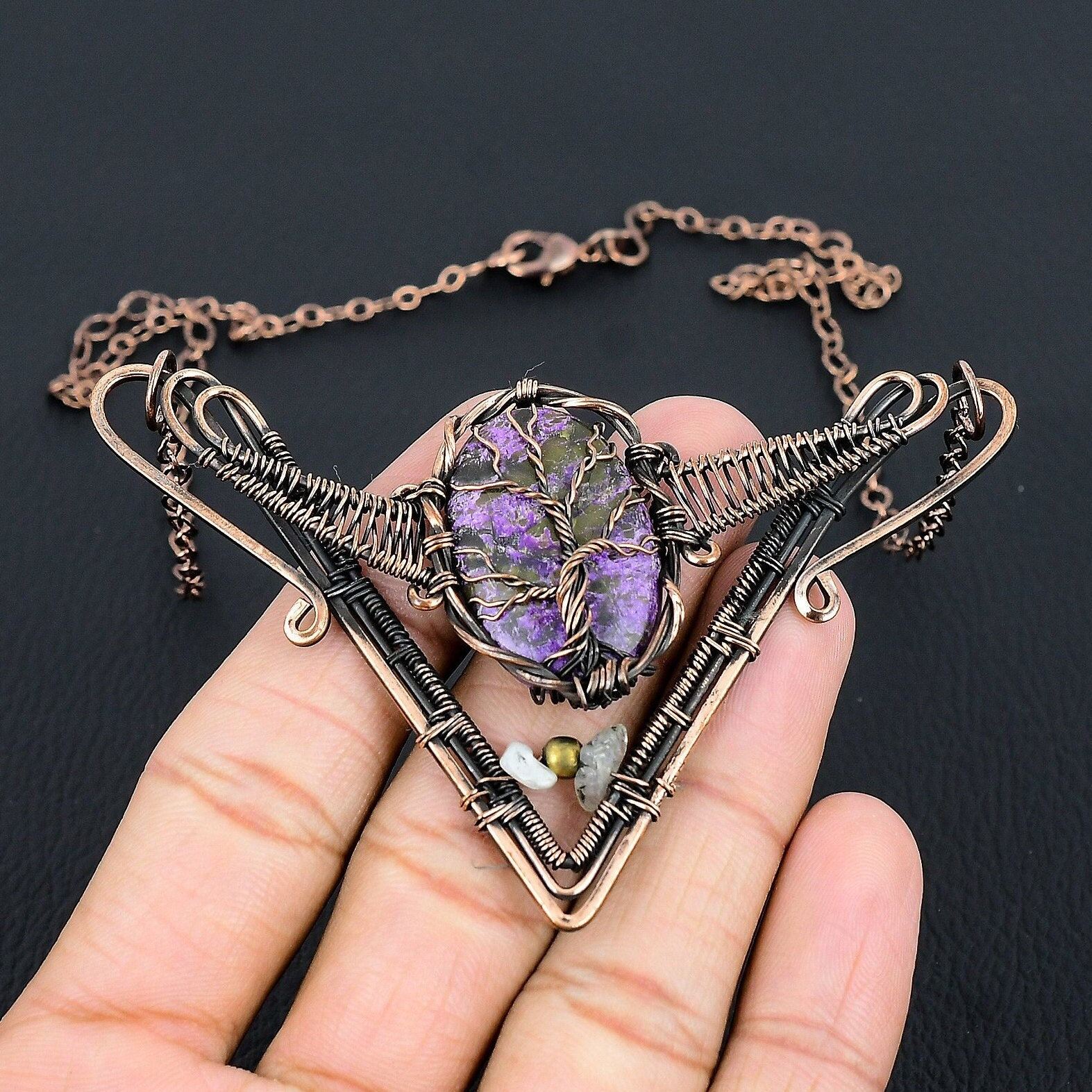 Tree Of Life Purpurite Necklace Copper Wire Wrapped Pendant Necklace Purpurite Gemstone Necklace Copper Handmade Necklace Purpurite Jewelry