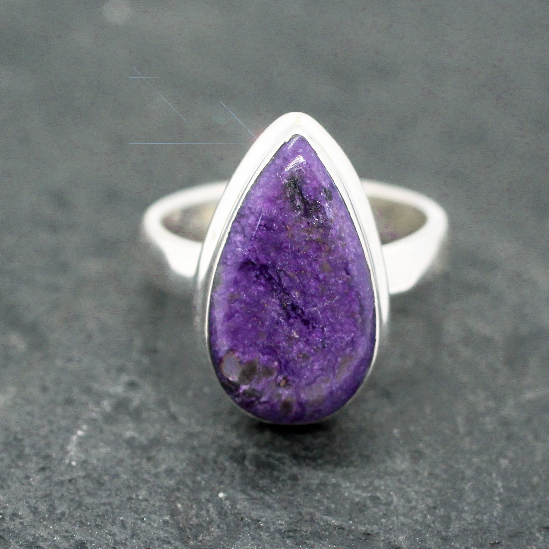 The Color Purple - Genuine Purpurite Sterling Silver Ring - Size 5.5