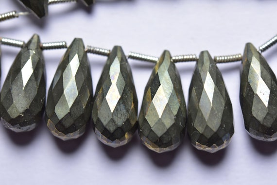6 Pcs - Beautiful Natural Faceted Pyrite Side Drilled Tear Drops Briolettes - Size Is 7x15 Mm #1875 6 Pcs - Beautiful Natural Faceted Pyrite Side Drilled Tear Drops Briolettes - Size Is 7x15 Mm #1875
