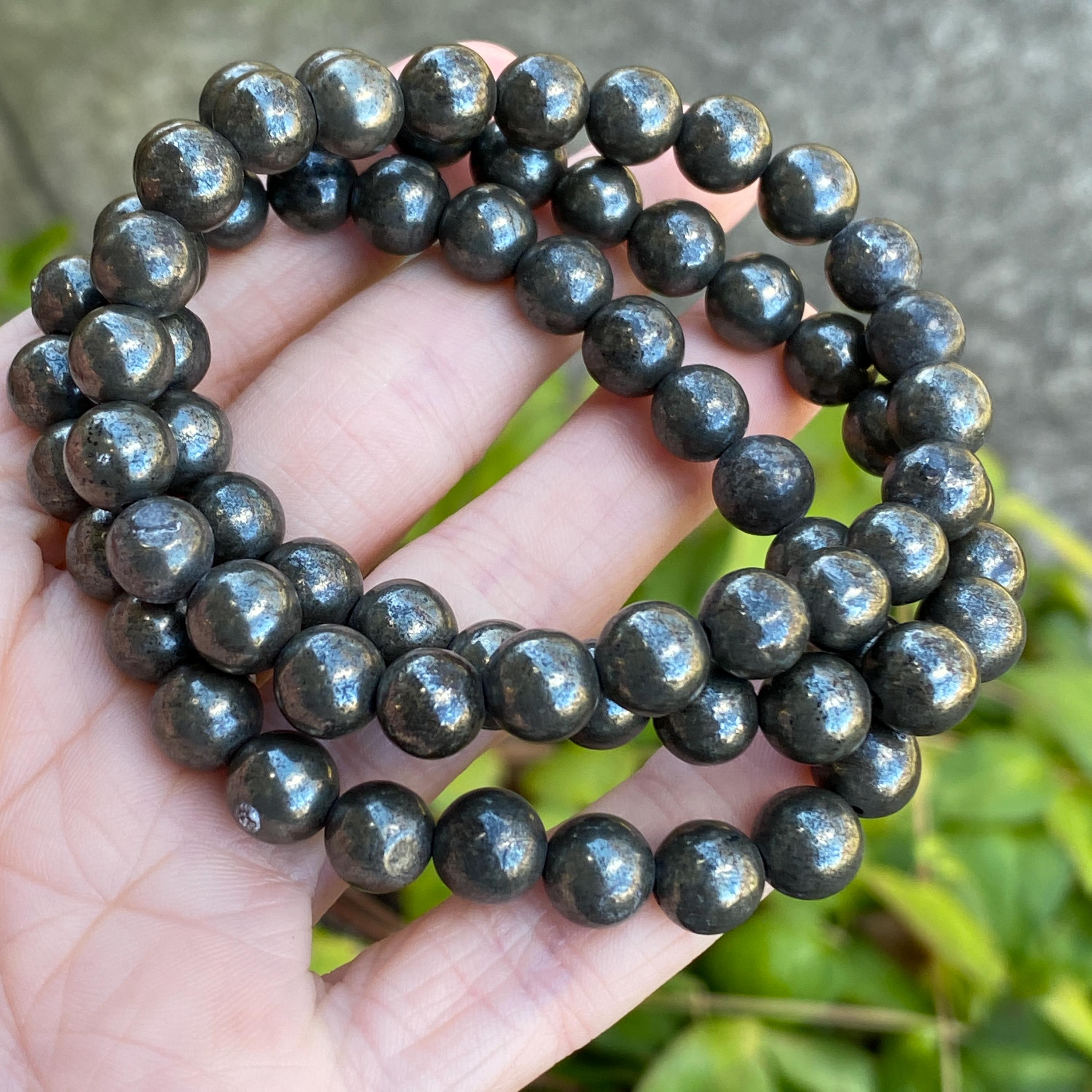 Pyrite Bracelet, 8mm Natural Pyrite Bead Bracelet