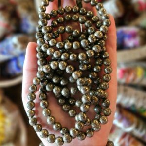 Pyrite Bead Bracelet, 8mm Round Beads / Gemstone Bracelet / Stretch Cord