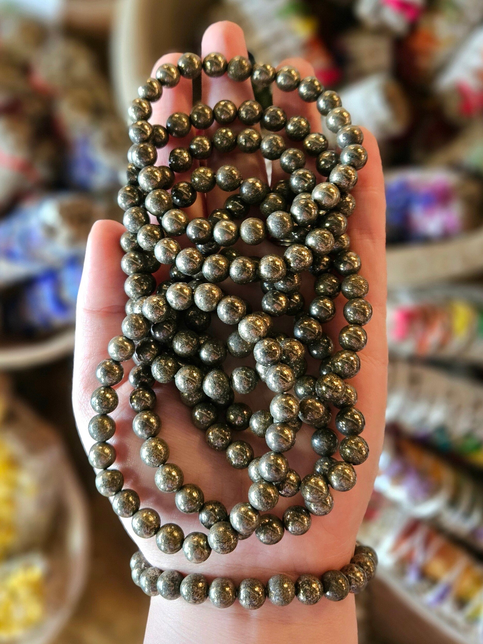 Pyrite Bead Bracelet, 8mm Round Beads / Gemstone Bracelet / Stretch Cord Pyrite Bead Bracelet, 8mm Round Beads / Gemstone Bracelet / Stretch Cord