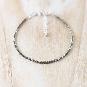 Pyrite Dainty Bracelet In 925 Sterling Silver, 14kt Gold Or Rose Gold Filled, Delicate Beaded Stacking Bracelet. Tiny 2mm Faceted Gemstones