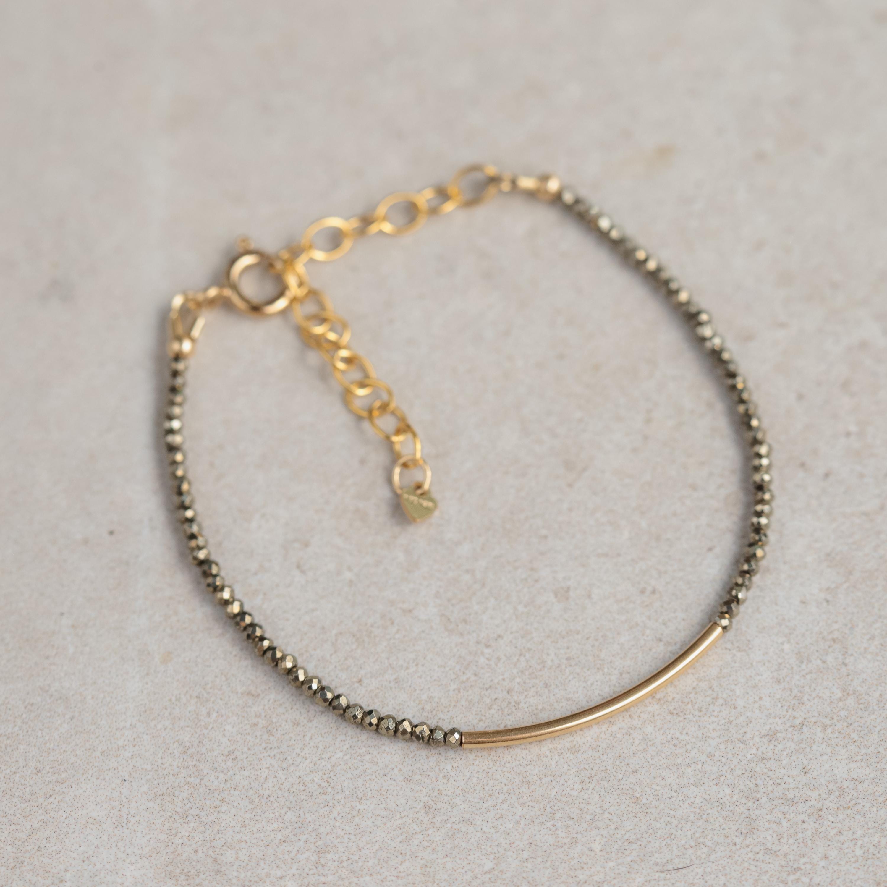 Pyrite Bracelet | Dainty Pyrite Jewelry | Pyrite Bracelet | [ebpm1039] Women's Pyrite Jewelry | Tiny Gemstone Bracelet