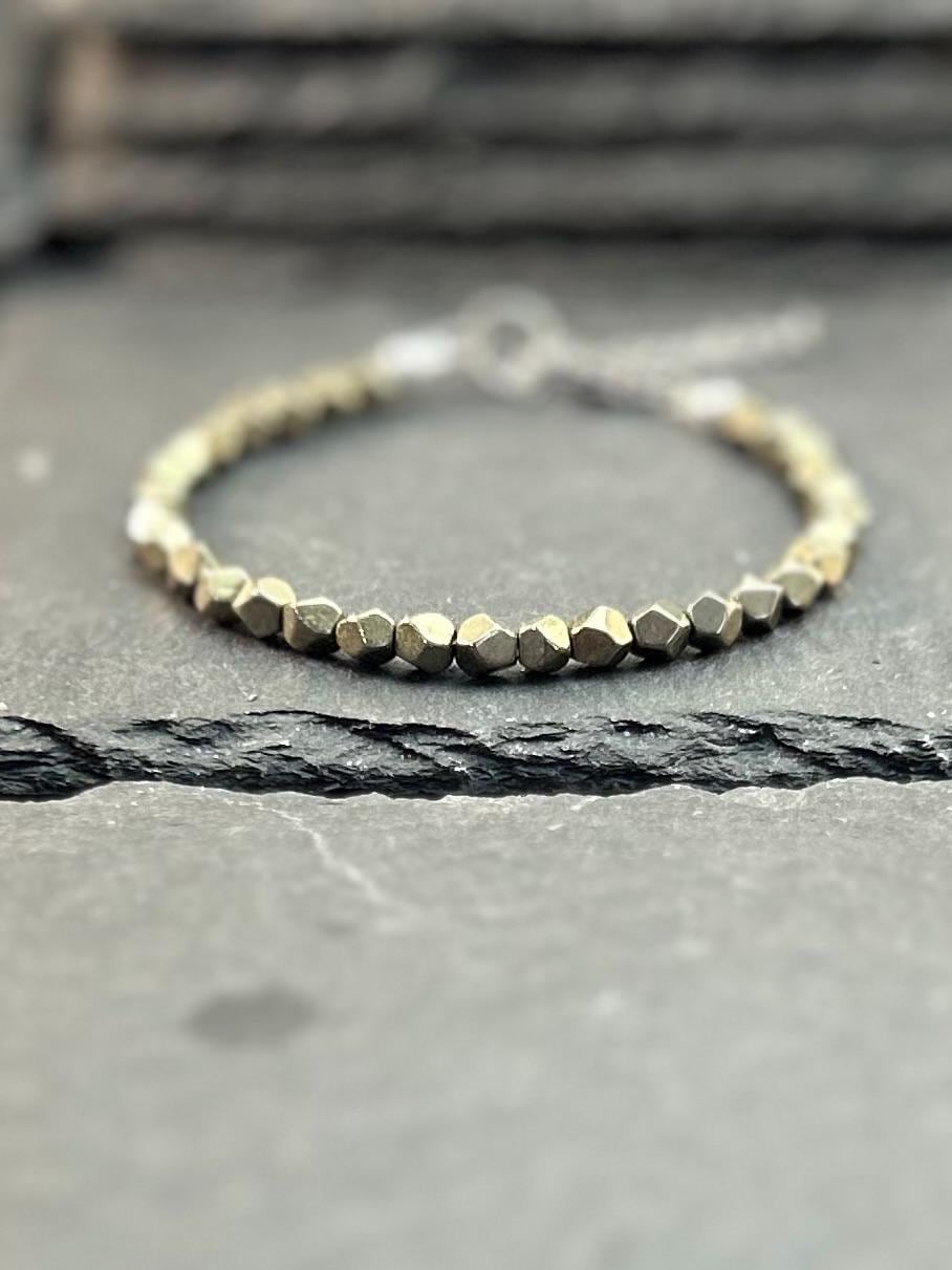 Dainty Pyrite Nugget Bracelet 4mm Beads: Abundance Crystal Healing Jewelry Dainty Pyrite Nugget Bracelet 4mm Beads: Abundance Crystal Healing Jewelry