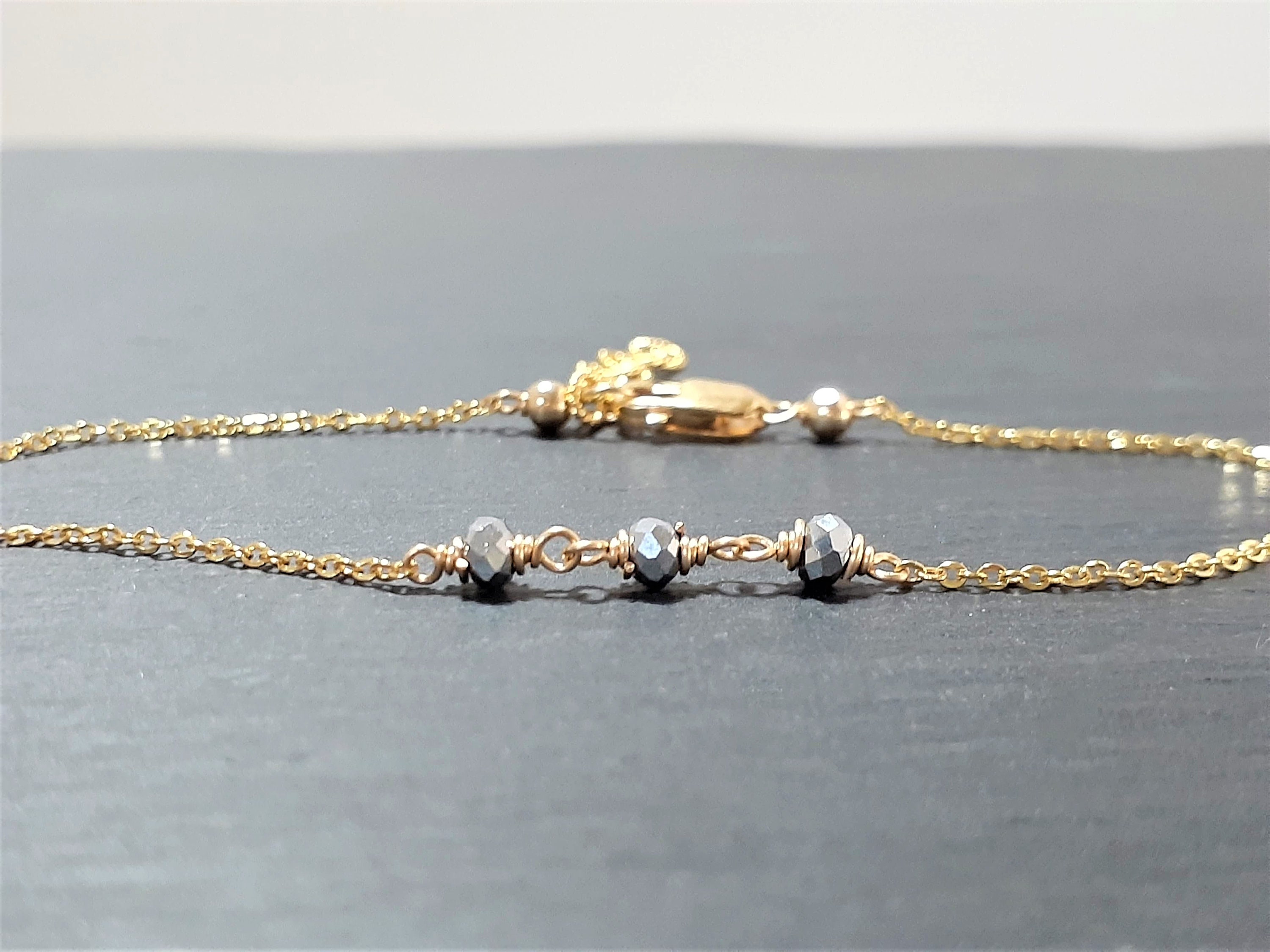 Dainty Two Toned Anklet, Silver Pyrite Ankle Bracelet / Handmade Jewelry / Summer Jewelry, Gold Chain Anklet, Gemstone Anklet, Boho Anklet Dainty Two Toned Anklet, Silver Pyrite Ankle Bracelet / Handmade Jewelry / Summer Jewelry, Gold Chain Anklet, Gemstone Anklet, Boho Anklet