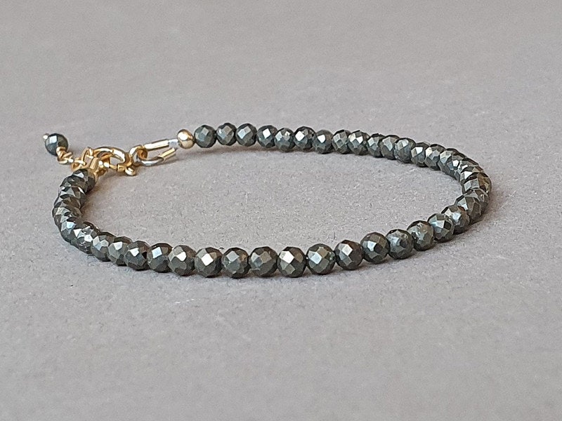 Delicate Pyrite Rondelle Bracelet: Gold Filled, Protection Jewelry Delicate Pyrite Rondelle Bracelet: Gold Filled, Protection Jewelry