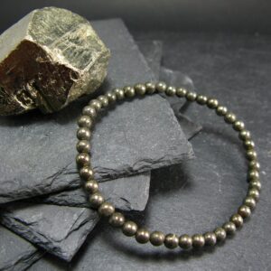 Pyrite Genuine Bracelet ~ 7 Inches ~ 4mm Round Beads Pyrite Genuine Bracelet ~ 7 Inches ~ 4mm Round Beads