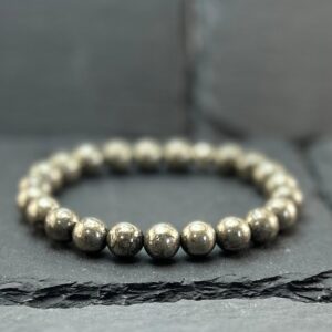 Genuine Pyrite Beaded Bracelet: 14K Gold Accent, Handmade Jewelry