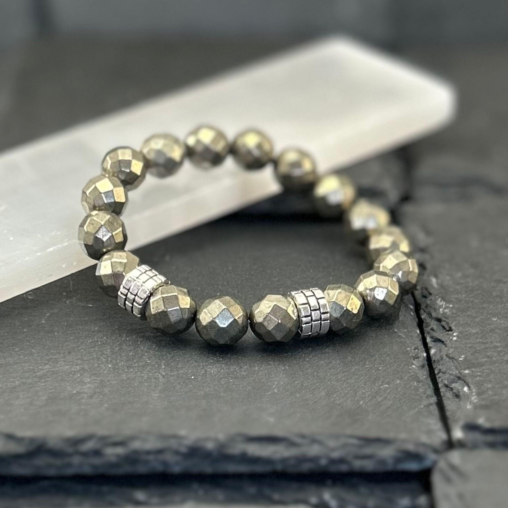 Genuine Pyrite Crystal Bracelet, Abundance Wealth Gemstone, Handmade
