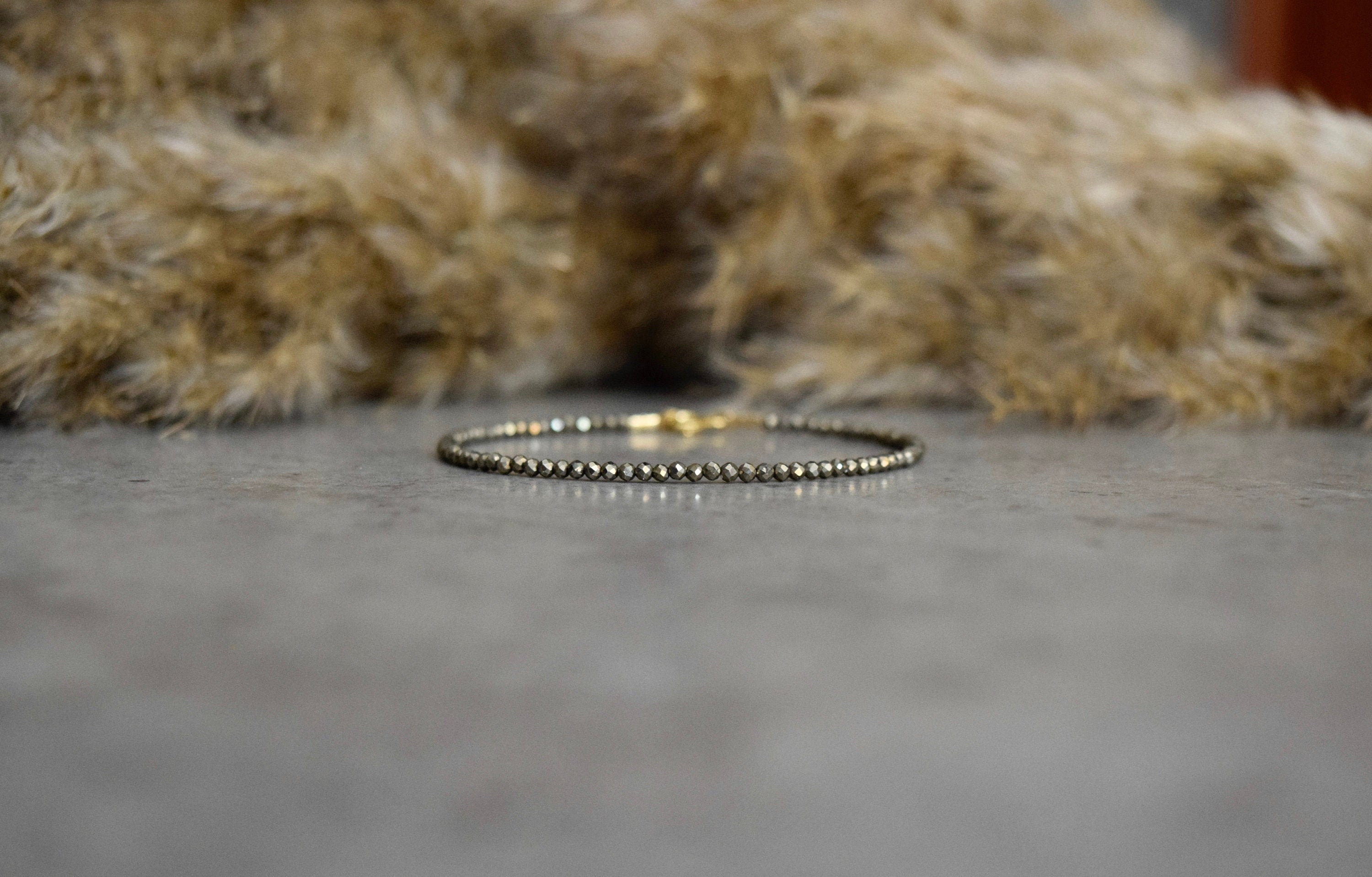 Gold Pyrite Bracelet - Bracelet Femme, 1mm Bead Gemstone Bracelet With Gold Vermeil, Metallic Green Olive Bracelet, Ultra Dainty Bracelet Gold Pyrite Bracelet - Bracelet Femme, 1mm Bead Gemstone Bracelet With Gold Vermeil, Metallic Green Olive Bracelet, Ultra Dainty Bracelet