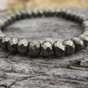 Gold Pyrite Bracelet. Natural Gold Metallic Rondelle Stretch Bracelet Handmade In Australia By Miss Leroy.