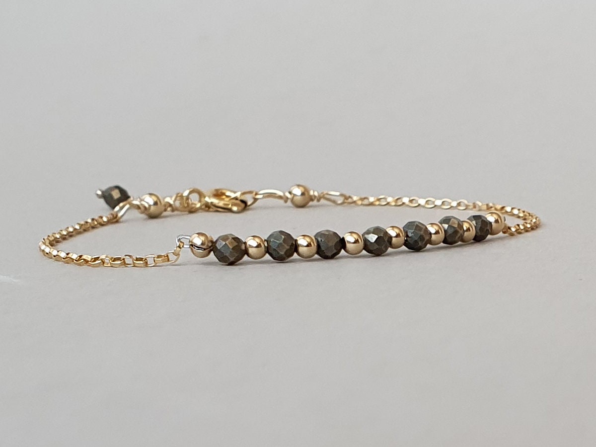 Gold Pyrite Rondelle Bracelet: Minimalist Stacking Jewelry Gold Pyrite Rondelle Bracelet: Minimalist Stacking Jewelry