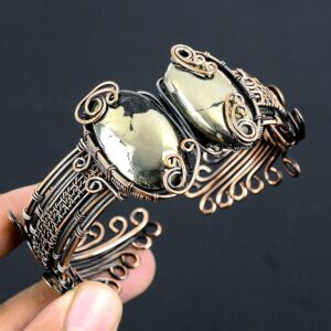 Golden Apache Pyrite Copper Bracelet Apache Pyrite Bracelet Copper Wrap Cuff Bangle Wire Wrapped Handmade Jewelry Unique Gift For Mom & Wife