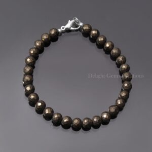 Golden Pyrite Beaded Bracelet, Faceted Round Beads (6.5 mm)